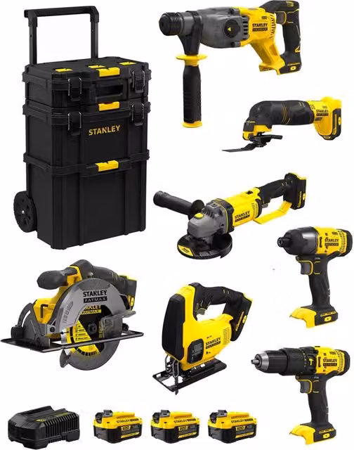 Kit Stanley FatMax SVK709 con 3 batterie ricaricabili da 4,0 Ah e Caddy 3in1 Giallo