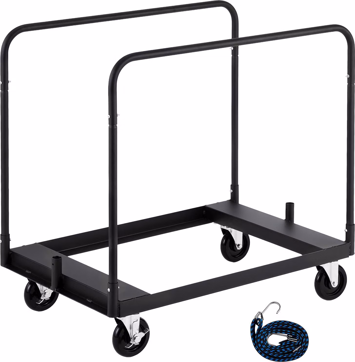 Carrello porta pannelli SucceBuy con portata di 816 kg, ausilio per il trasporto con ruote girevoli a 360°, dotato di cinghia di fissaggio e tre corrimano laterali, ideale per fabbriche, magazzini e garage, nero, dimensioni: 955x610x935 mm