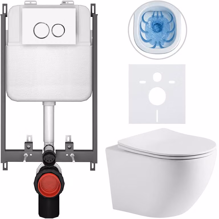 Set completo per WC Basic/Cesso - bianco opaco - pulsante per WC Dualo/Bianco - da incasso - 49x36 cm