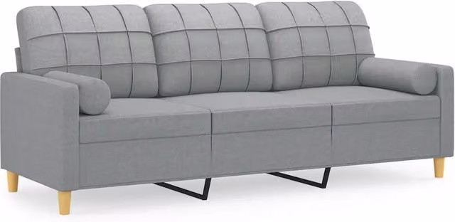 Divano | Divano da soggiorno | Sofa a 3 Posti con Cuscini Grigio Chiaro 180 cm in Tessuto
