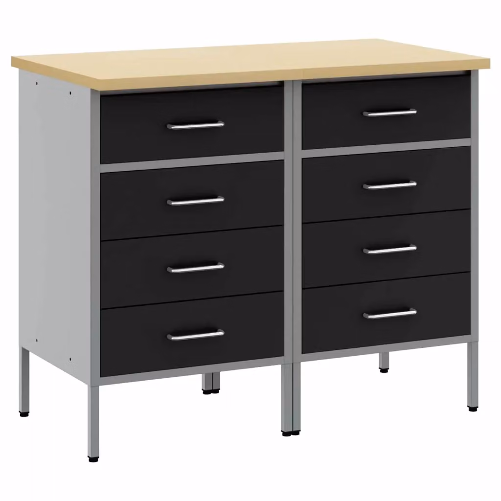Set di 2 mobili da lavoro vidaXL in acciaio e legno, Nero e Grigio, L 100 x P 55 x H 85 cm – 2