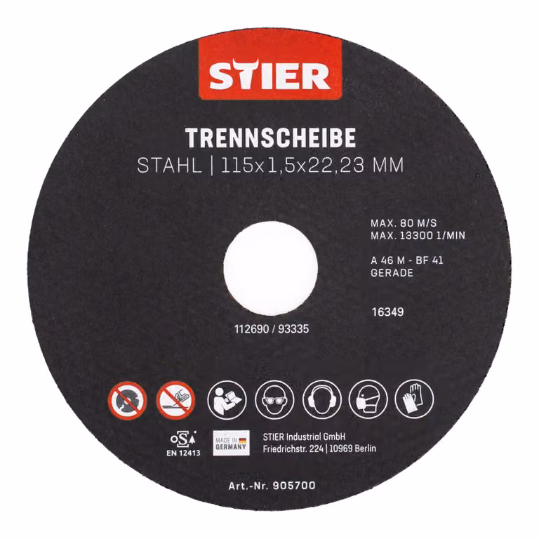 Dischi da taglio STIER in acciaio, dimensioni: 115 x 1,5 x 22,23; forma 41; versione diritta; 25 pezzi, per smerigliatrici angolari di ogni tipo; per acciaio inossidabile, acciaio fuso, ecc.