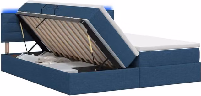 Letto con contenitore vidaXL in tessuto blu con illuminazione LED e porta USB, L/P/H: 200 x 200 x 140 cm