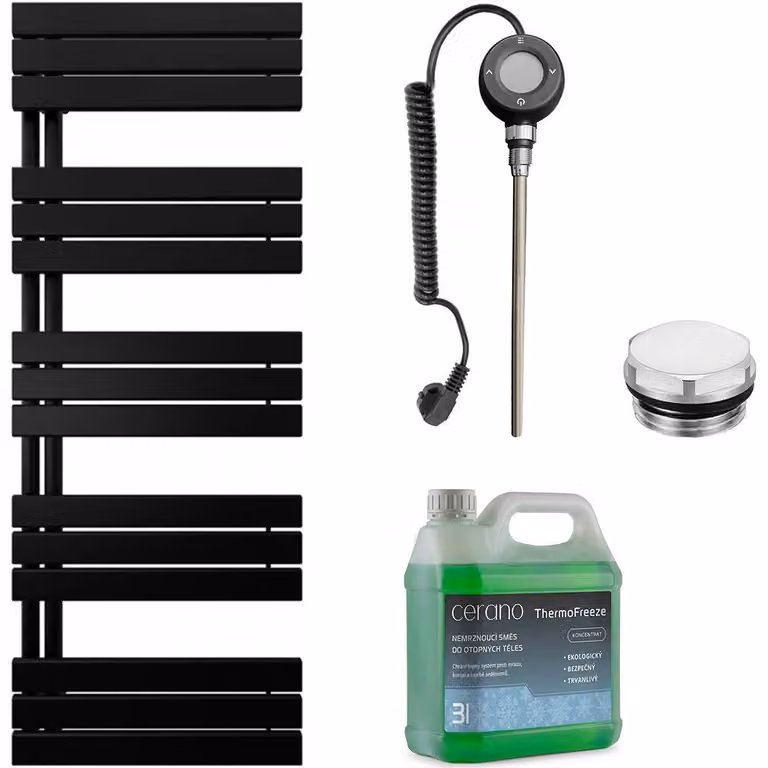 CERANO - Set di radiatori elettrici da bagno Theo - L/P - Wi-Fi - 900 W - nero opaco - 1600 x 500 mm