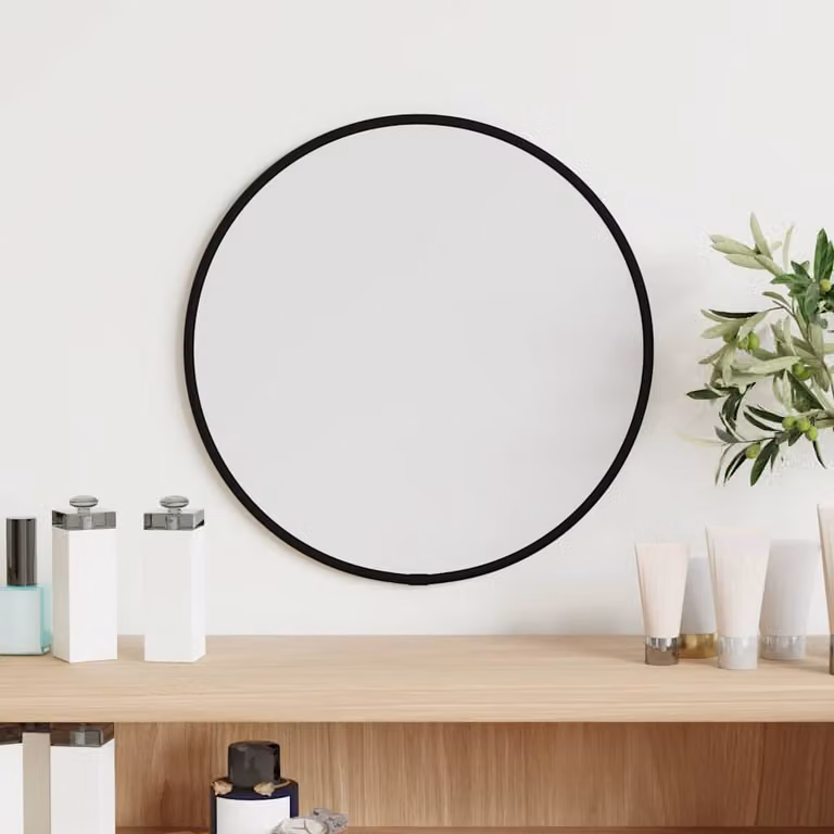 Specchio da parete rotondo vidaXL nero con cornice in plastica, Ø: 30 cm
