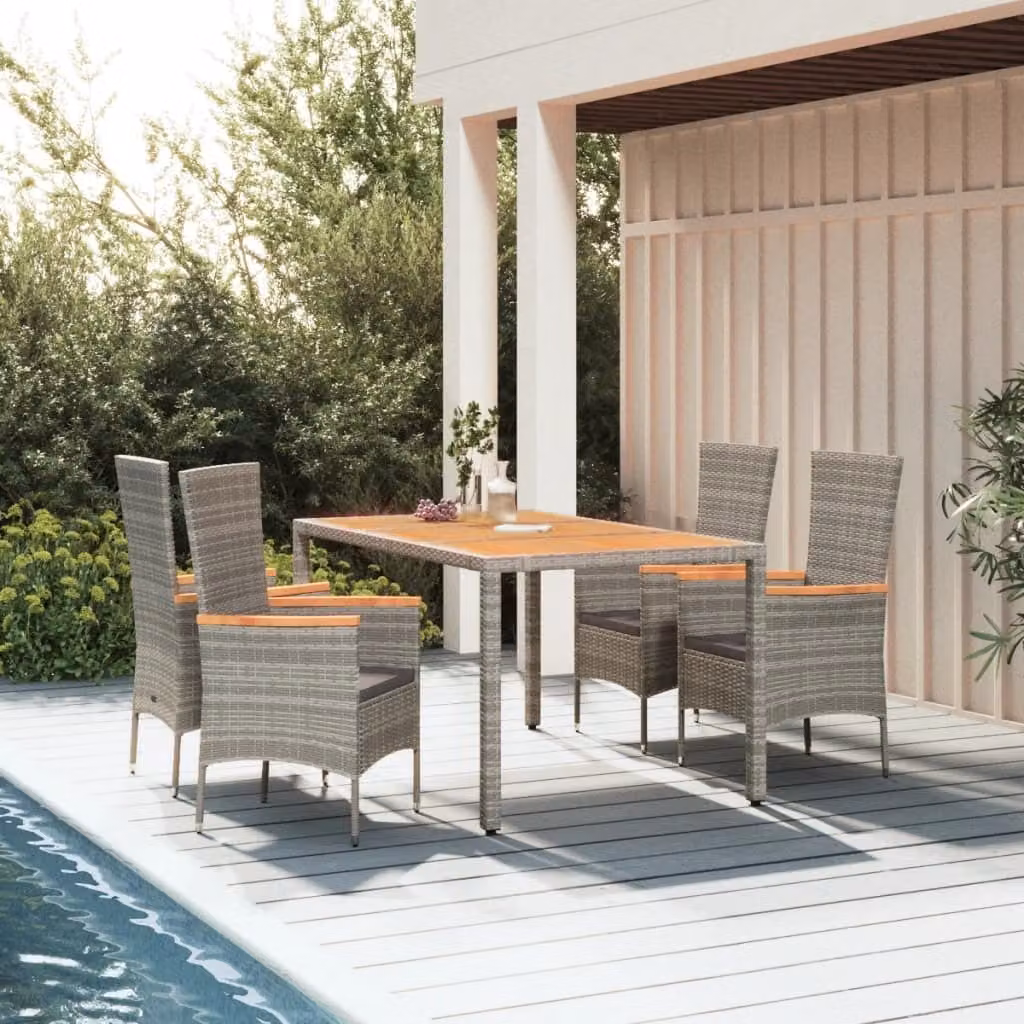 The Living Store Set da pranzo da giardino 5 pezzi con cuscini in poly rattan grigio