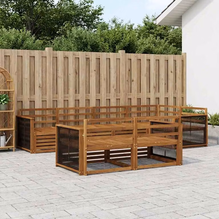 Set di divani da esterno vidaXL 7 pz in legno di acacia marrone con forma a L e cuscini inclusi