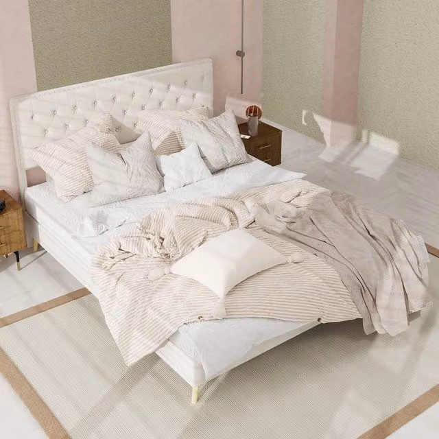 Letto imbottito con testiera ¨C Minimal ¨C beige velluto 140x200cm