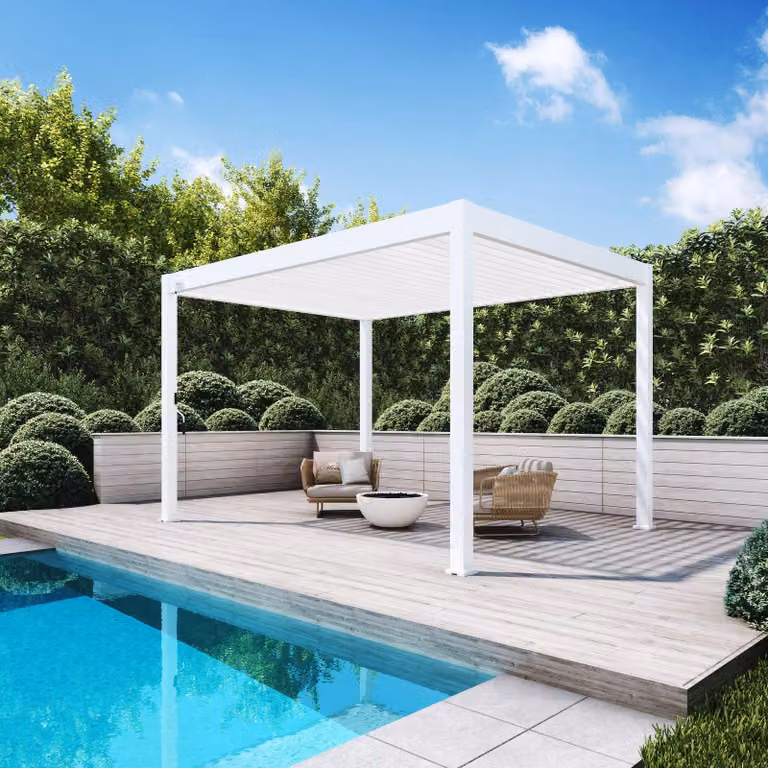 Pergola Weide Deluxe interamente in alluminio 3x4 m con tetto a lamelle, indipendente, bianca