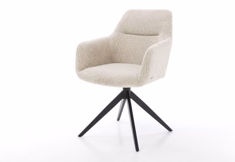 DELIFE Sedia girevole Pejo-Flex Cord Beige Base a croce larga Nero Girevole a 360° Funzione oscillante Materasso a molle insacchettate