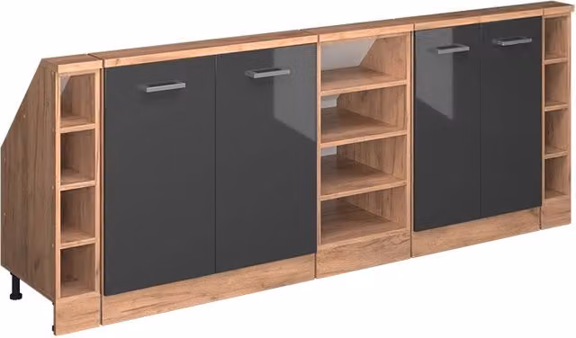 Set di mobili sottotetto Rion Antracite lucido/Rovere dorato Set di 5 Vicco