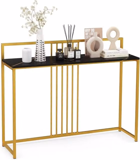 Consolle da ingresso rettangolare con piano effetto marmorino e struttura in metallo dorato e nero DESIGN IN – 1