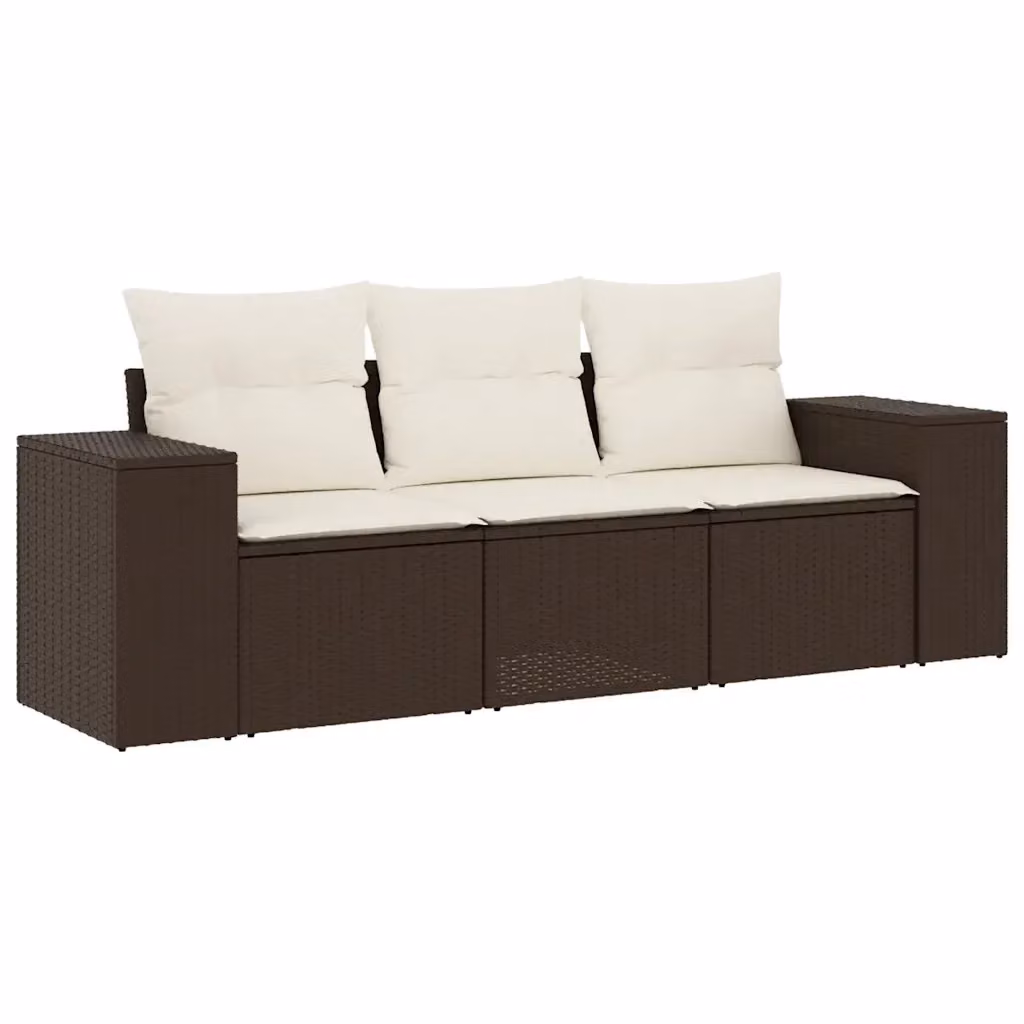 vidaXL Set Divano da Giardino 3 pz in Polyrattan Marrone con Cuscini e Struttura in Metallo – 2