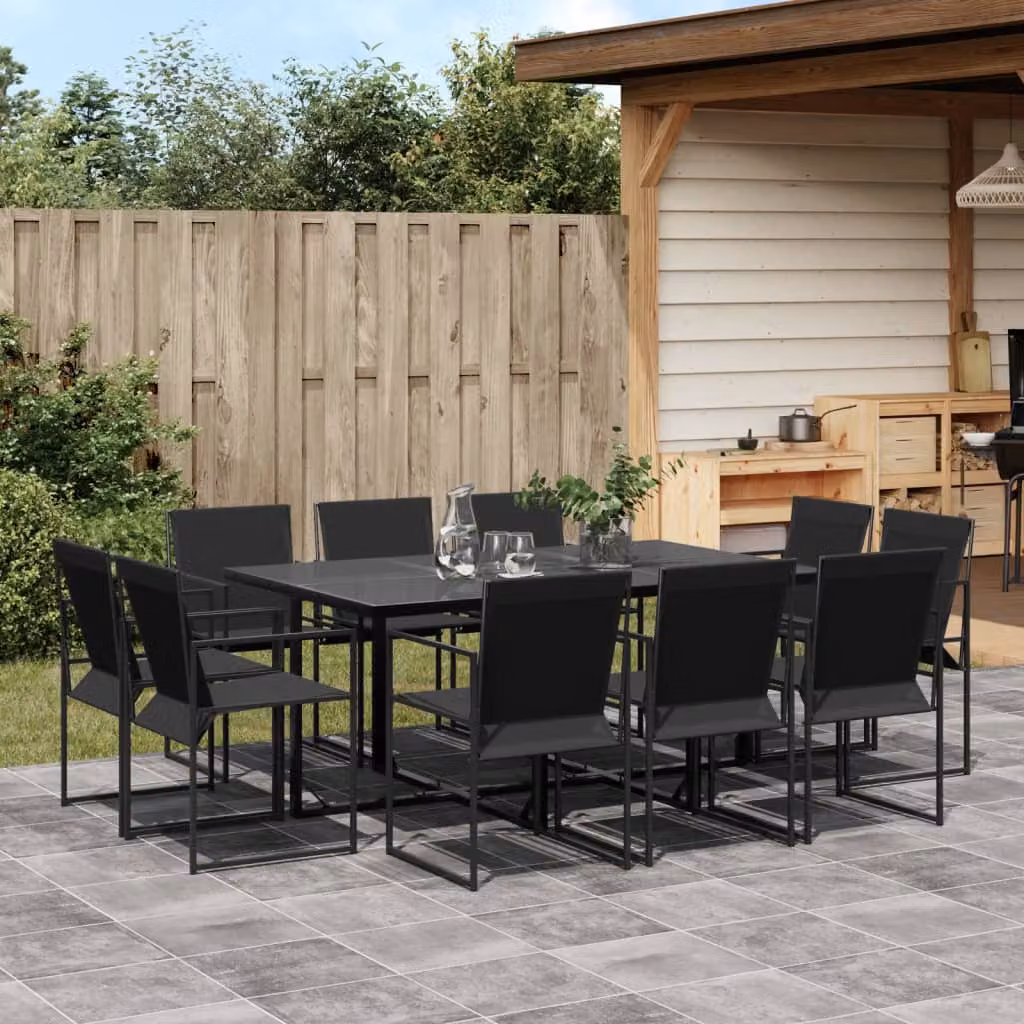 vidaXL Set da Pranzo da Giardino Moderno in Metallo e Vetro Nero 11 pz – 1
