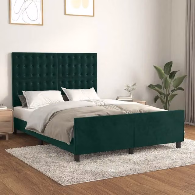 Giroletto vidaXL in Velluto Verde Scuro con Struttura in Legno di Larice L/P/H: 140 x 200 x 128 cm