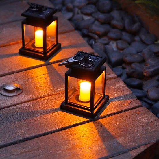 2 lampade solari per illuminazione esterna - Lampade solari per illuminazione esterna - Lampade a forma di candela, piccole, in stile palazzesco - Ideali per campeggio, terrazza, giardino, patio, veranda, decorazione del giardino - Colore: nero