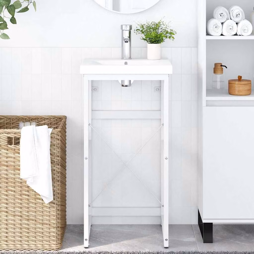 Struttura per lavabo da bagno vidaXL in metallo bianco, montaggio a parete, L 40 cm x P 38 cm x H 83 cm