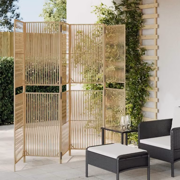 Divisorio per ambienti vidaXL a 6 pannelli in polyrattan e metallo beige, H: 180 cm, L: 294 cm