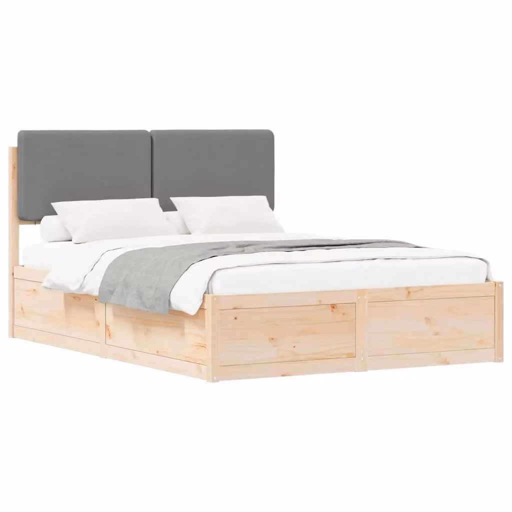 Letto con testiera rivestita vidaXL in legno di pino e tessuto grigio 160 x 200 cm – 2