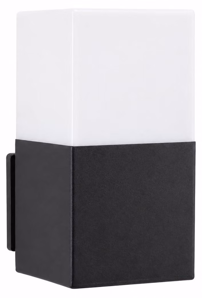 Lampada da parete esterna, quadrata, attacco E27, grado di protezione IP54, colore nero, realizzata in acciaio e PMMA
