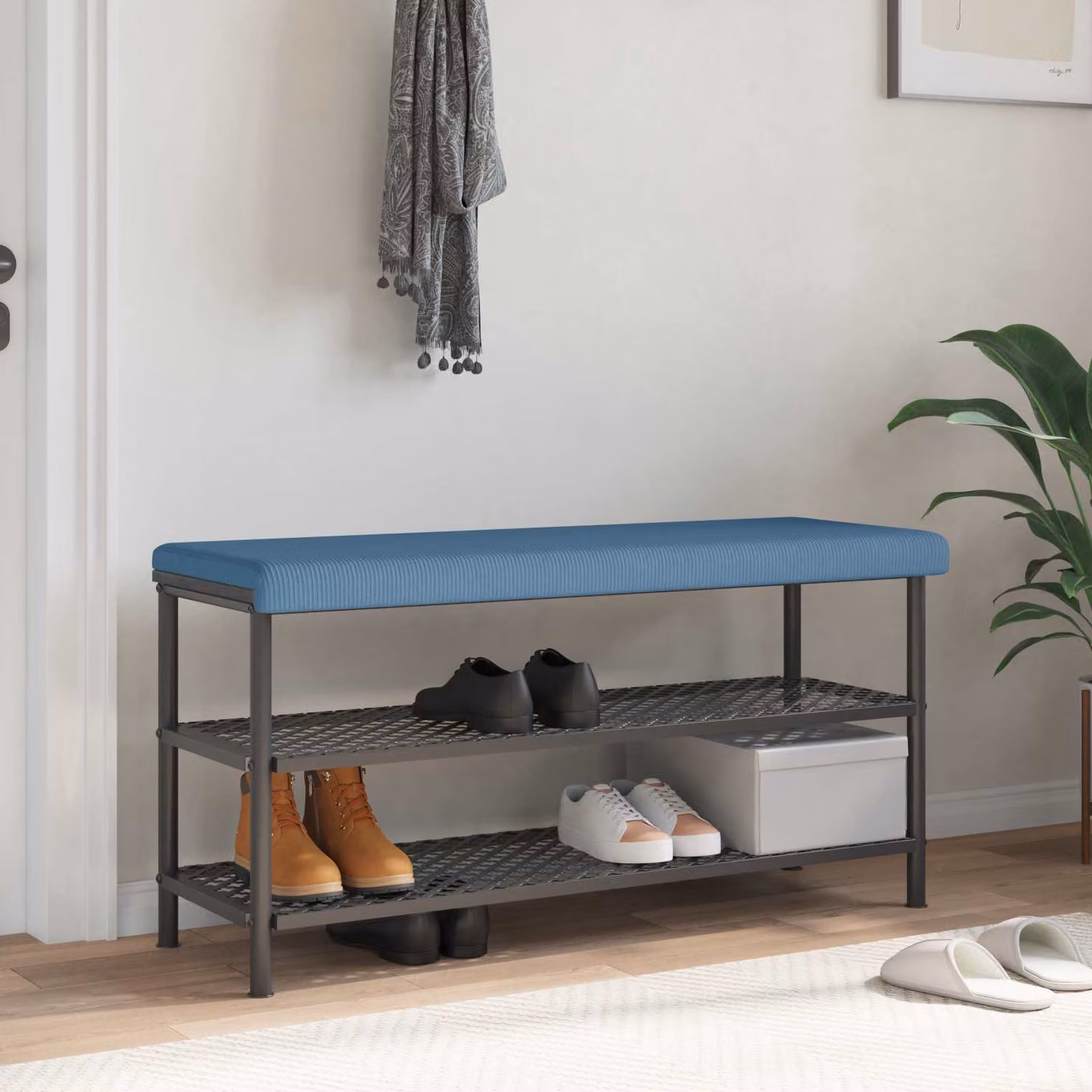 Cuscino per panchina vidaXL in corduroy blu con imbottitura in schiuma, L: 110 cm, P: 35 cm