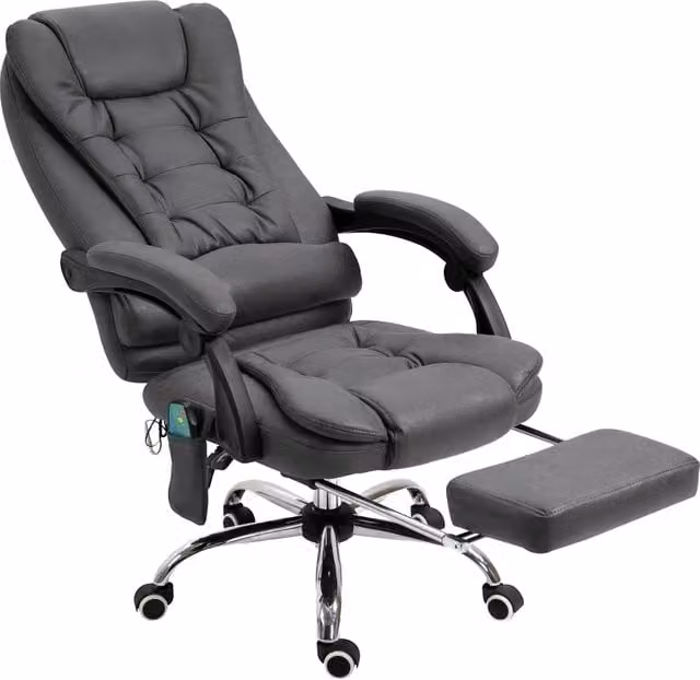 Sedia da ufficio ergonomica con massaggio, riscaldamento e poggiapiedi, reclinazione 135°, colore grigio scuro – 1