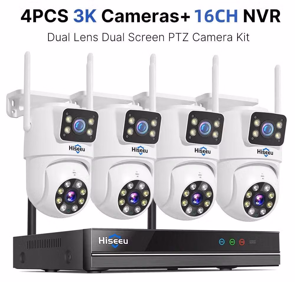 Kit di videosorveglianza NVR a 16 canali – Telecamera IP wireless con rilevamento persone tramite intelligenza artificiale e visione notturna
