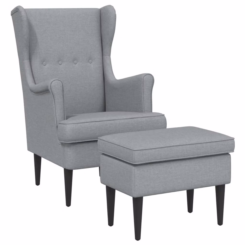 Set Poltrona con Ottoman vidaXL Grigio Moderno in Tessuto con Braccioli – 2