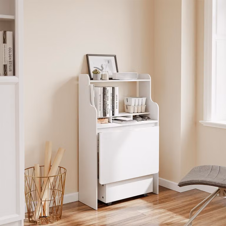 SoBuy Tavolo pieghevole a muro Spazio di stoccaggio integrato Bianco Scandinavo FWT105-II-W