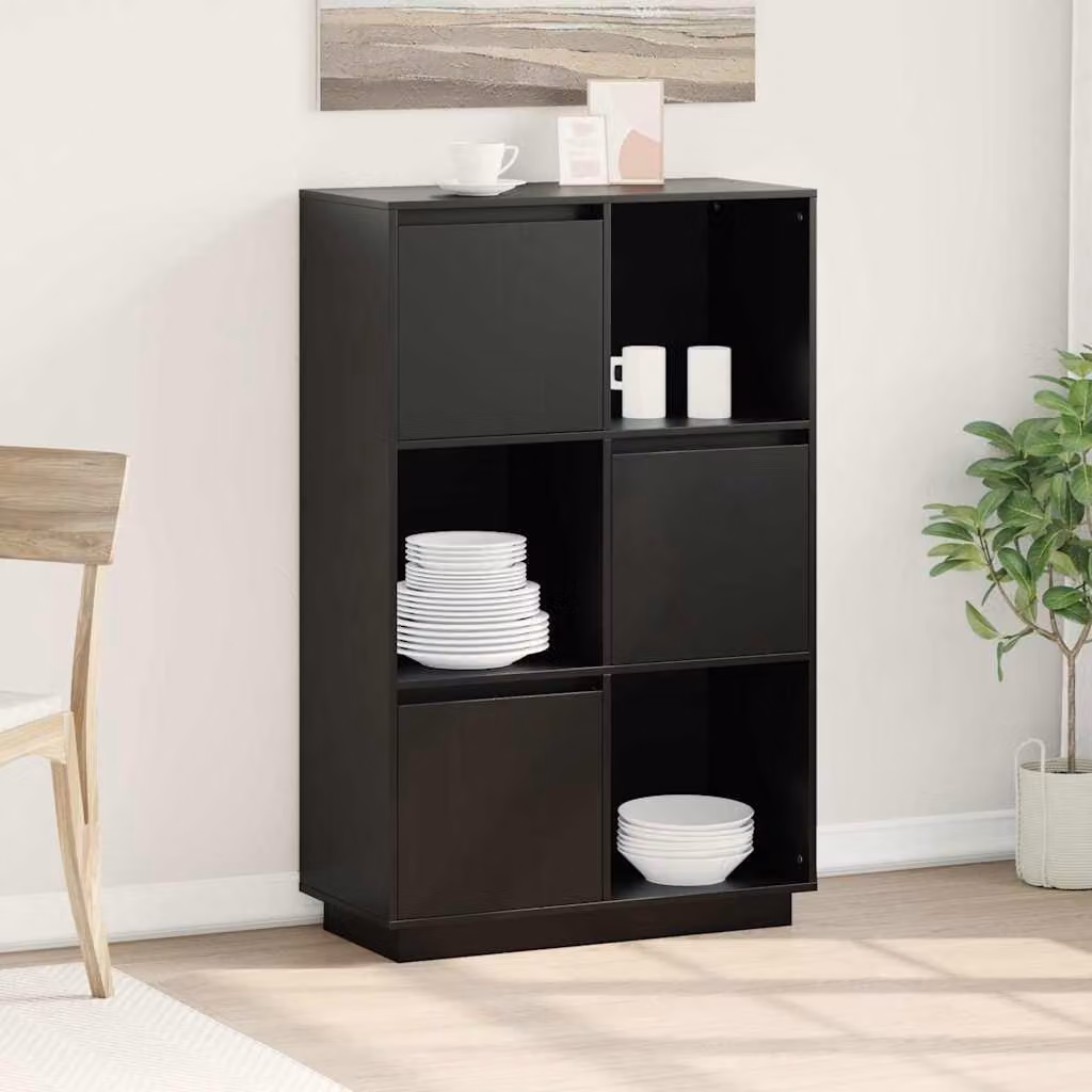 vidaXL Credenza Nera in Legno di Pino Rustico L: 74 cm, P: 35 cm, H: 117 cm