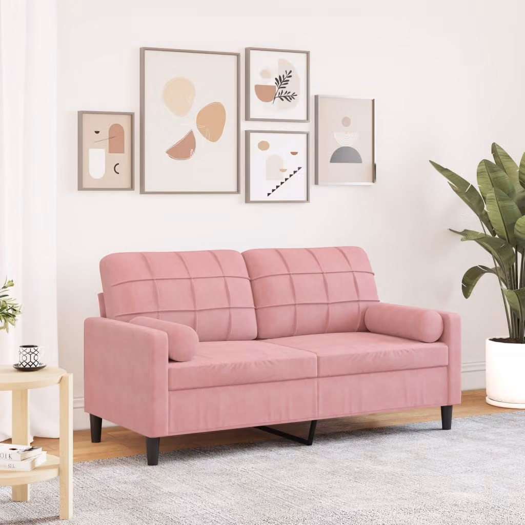 vidaXL Divano a 2 Posti in Velluto Rosa con Cuscini e Coperture Rimovibili L: 140 cm, P: 190 cm, H: 80 cm