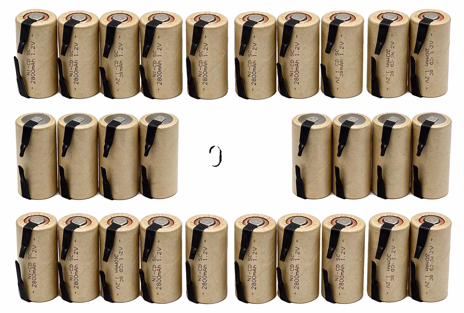 Batterie ricaricabili Ni-Cd, capacità 2800mAh, compatibili con utensili elettrici, confezione da 30 batterie, 1,2V