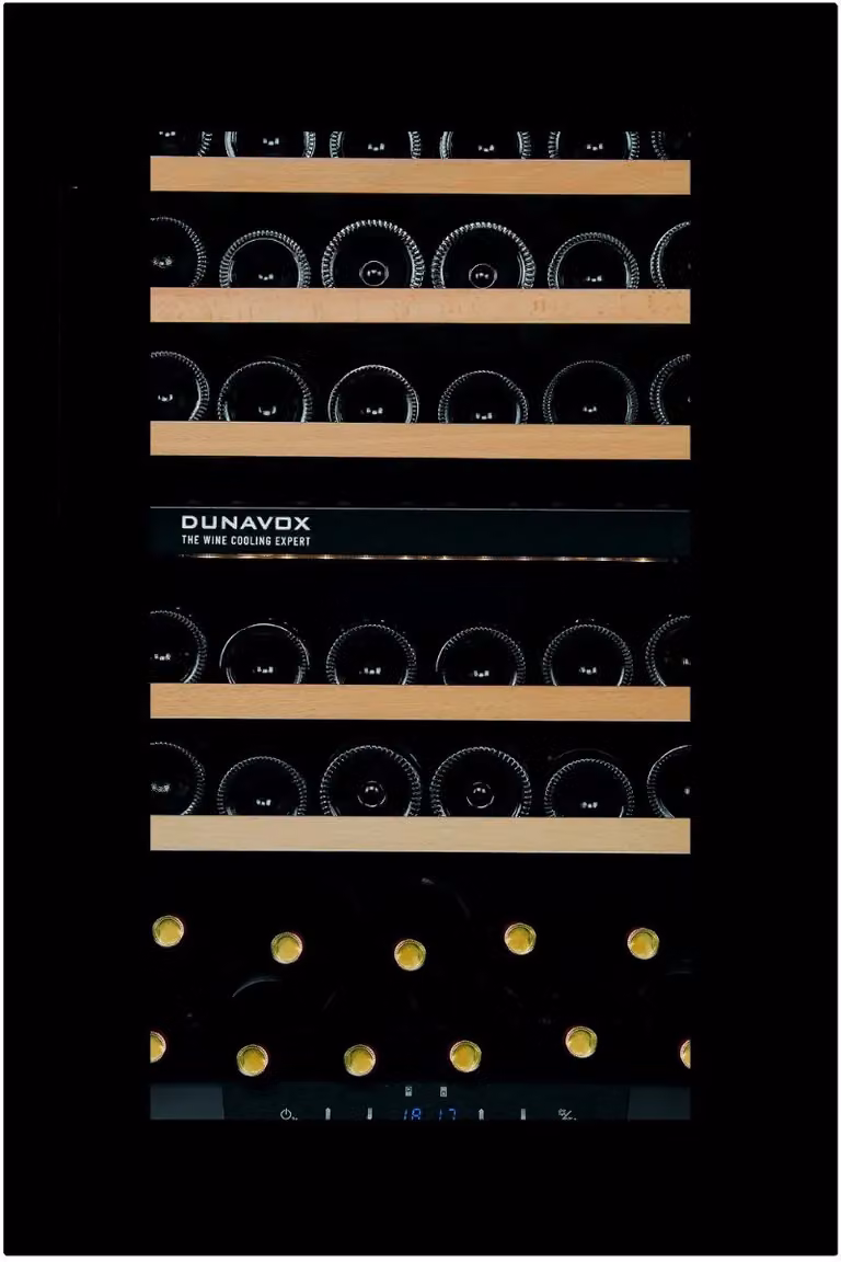 Cantina Linea Joy porta 'full glass' nera con maniglia nera, classe G, 42 bottiglie - DXJ-42.100DB