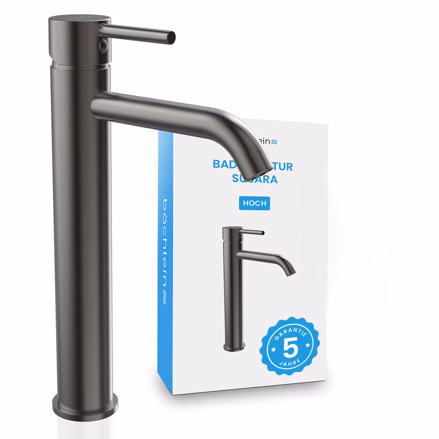 Miscelatore per bagno alto Bächlein Susara con bocca curva antracite - versione alta