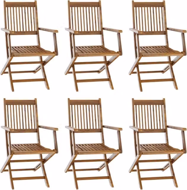 Set di 6 Sedie Da Giardino Pieghevoli In Legno Massiccio Naturale Di Acacia Con Braccioli Seduta e Schienale Alto Con Doghe Per Giardino Esterno Piscina Patio Terrazzo Balcone 91 x 58 x 52 cm