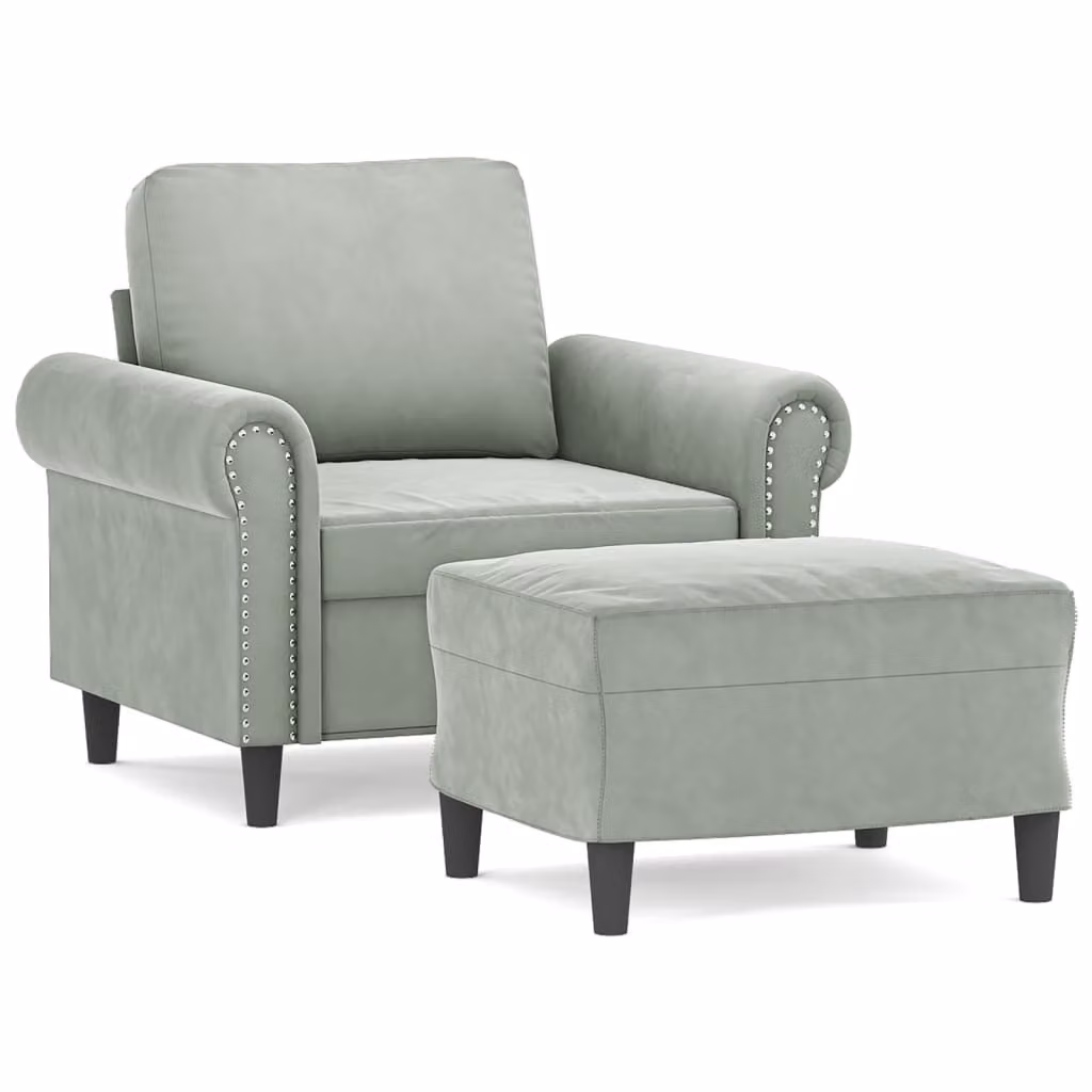 Poltrona con Poggiapiedi Grigio Chiaro 60 cm in Velluto