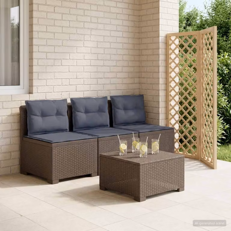 Divano da giardino a 3 posti vidaXL con cuscini in look rattan grigio e coperture rimovibili
