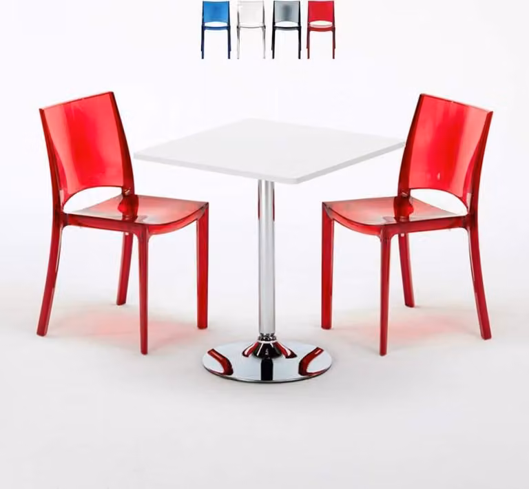 Tavolo quadrato bianco e 2 sedie Set di aste per interni in polipropilene colorato Grand Soleil B-Side Demon - Rosso trasparente