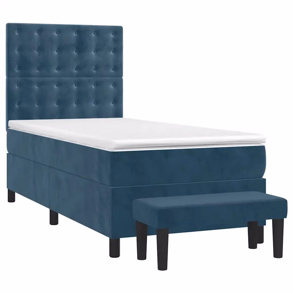 Letto Ibrido vidaXL con Giroletto a Molle e Materasso in Velluto Blu Scuro e Bianco L/P/H: 90 x 200 x 128 cm – 2