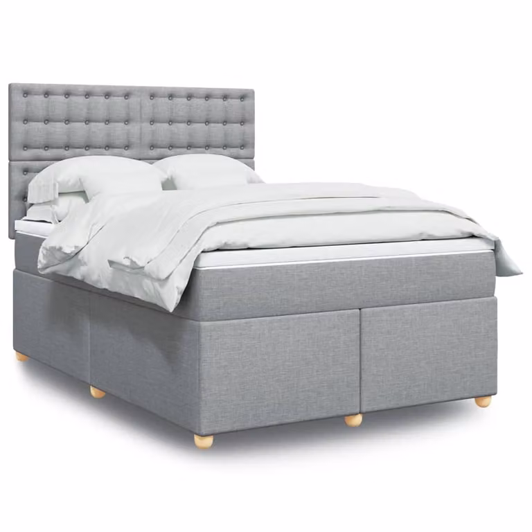 vidaXL Letto Ibrido con Materasso e Giroletto a Molle in Tessuto Grigio e Bianco L/P/H: 160 x 200 x 150,5 cm