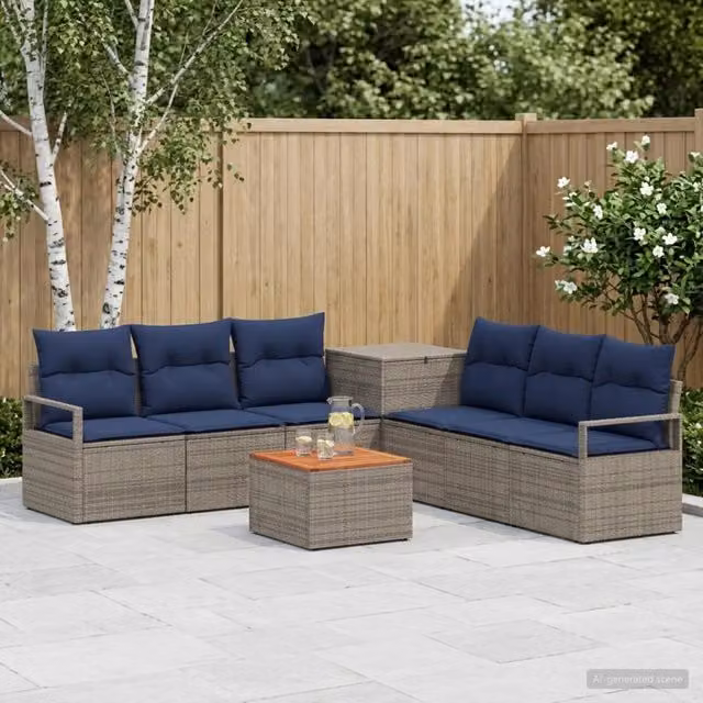 Set di divani 8 pz Grigio e Blu Navy 55 x 55 x 37 cm 3448173