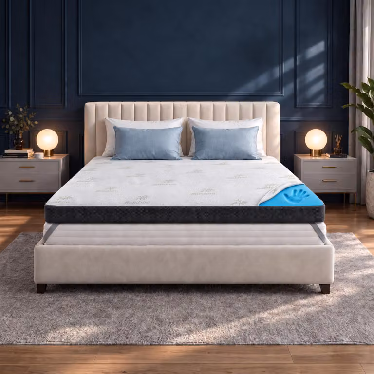 Topper in gel, 90x200 cm, 7 cm di altezza, livello di rigidità H3, realizzato in memory foam, con rivestimento in bambù