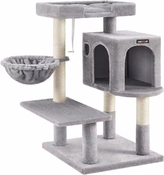 Torre per gatti con tiragraffi, grande, grigia, con fodera del cuscino rimovibile