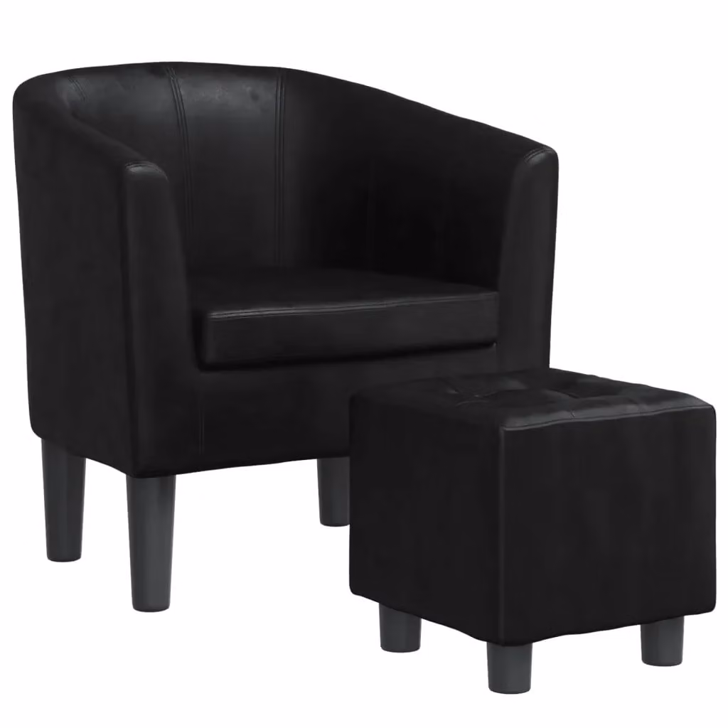 Divano Sedia-Poltrona Cabriolet con Poggiapiedi in Similpelle Nera Design Moderno – 2
