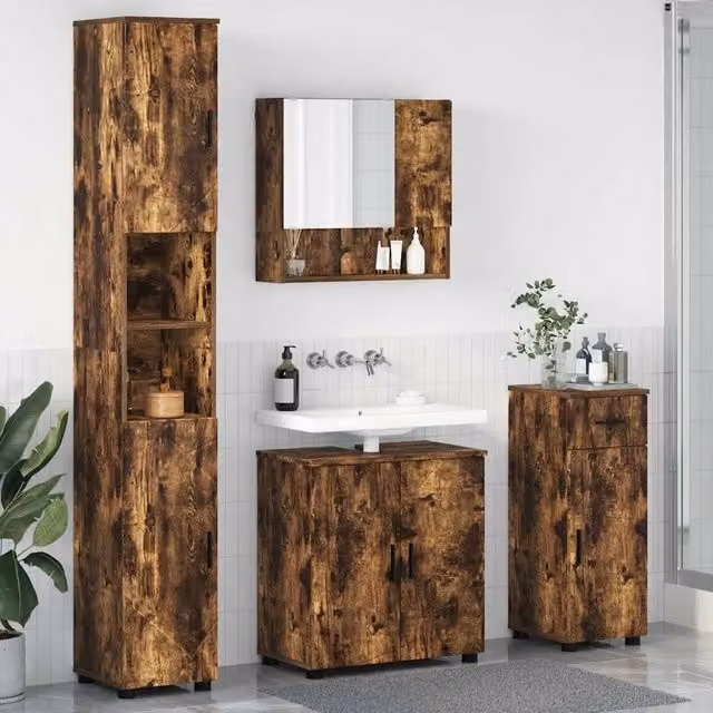 Set di mobili per il bagno 4 pz Rovere fumé 61 x 35 x 64 cm 3392978