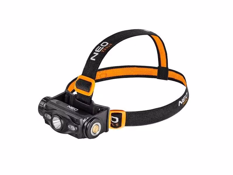 NEO TOOLS Torcia ricaricabile da testa 10W, max. 1000 Lumen, portata 200m, LED Cree L2 + LED, IP20, 2000mAh 3.7 Li-Ion, USB, 6 funzioni luminose 100%, 70%, 45%, 12%, strobo, SOS, luce rossa, blu