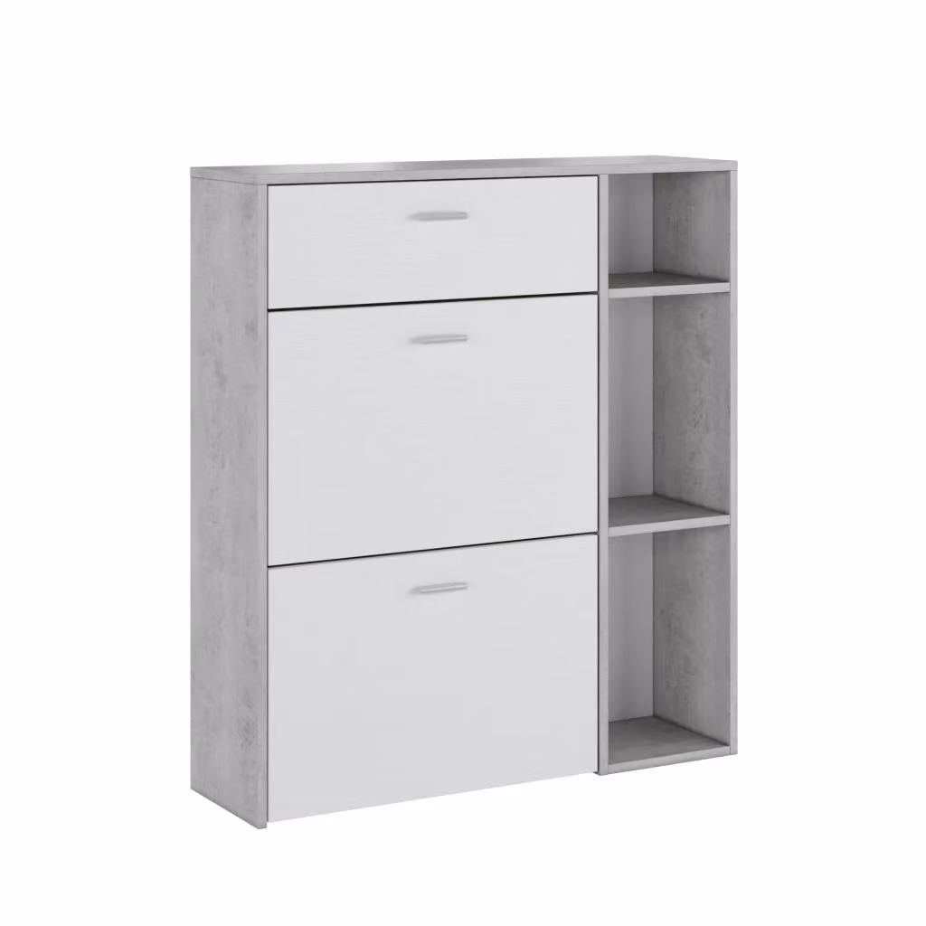 Mobile Portascarpe Samassi con Ante e Ripiani, Grigio Cemento, L: 90 cm, P: 26 cm, H: 102 cm – 2