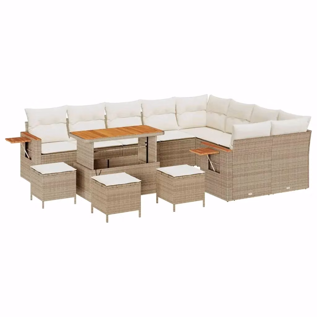 Set Divano da Giardino vidaXL 13 Pezzi a Forma di L con Tavolino e Ottoman, Colore Beige e Bianco – 2