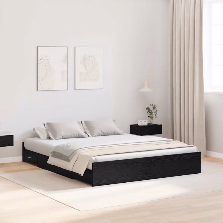 Struttura letto con contenitore vidaXL in legno e MDF, colore Nero, L 135 x P 190 cm