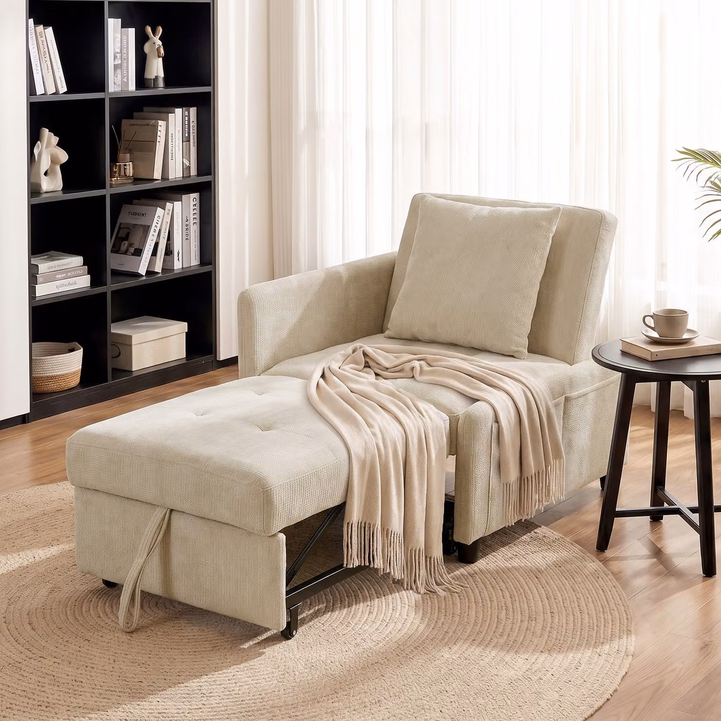 Poltrona letto 4 in 1 HOMCOM in ciniglia con schienale regolabile, beige – 2